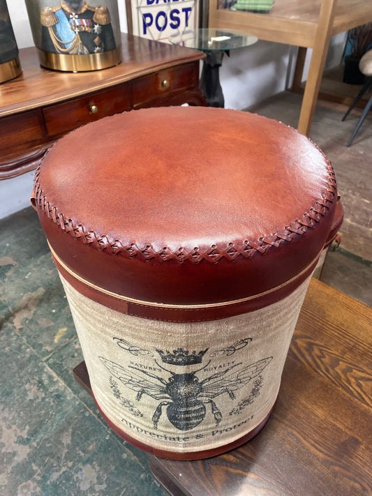 Leather & canvas worker bee seat / stool