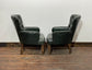 Pair of green leather armchairs with button backs
