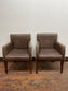 Pair of leather-effect armchairs / pub chairs with check tartan backs