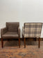 Pair of leather-effect armchairs / pub chairs with check tartan backs