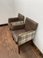 Pair of leather-effect armchairs / pub chairs with check tartan backs