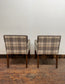 Pair of leather-effect armchairs / pub chairs with check tartan backs