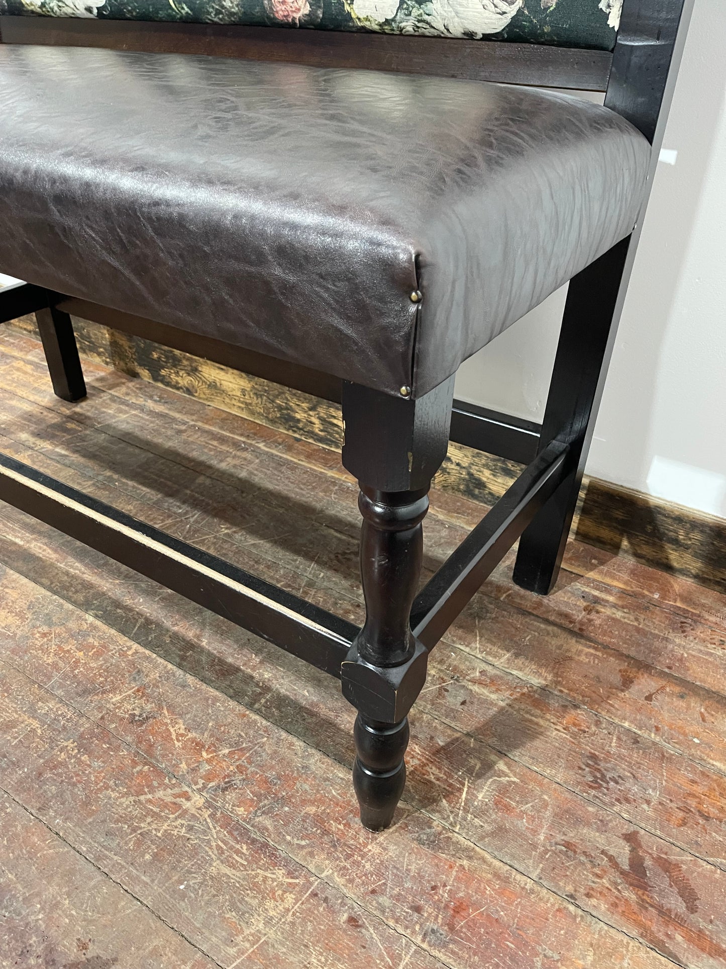Stunning pair of poseur benches with floral fabric backrests