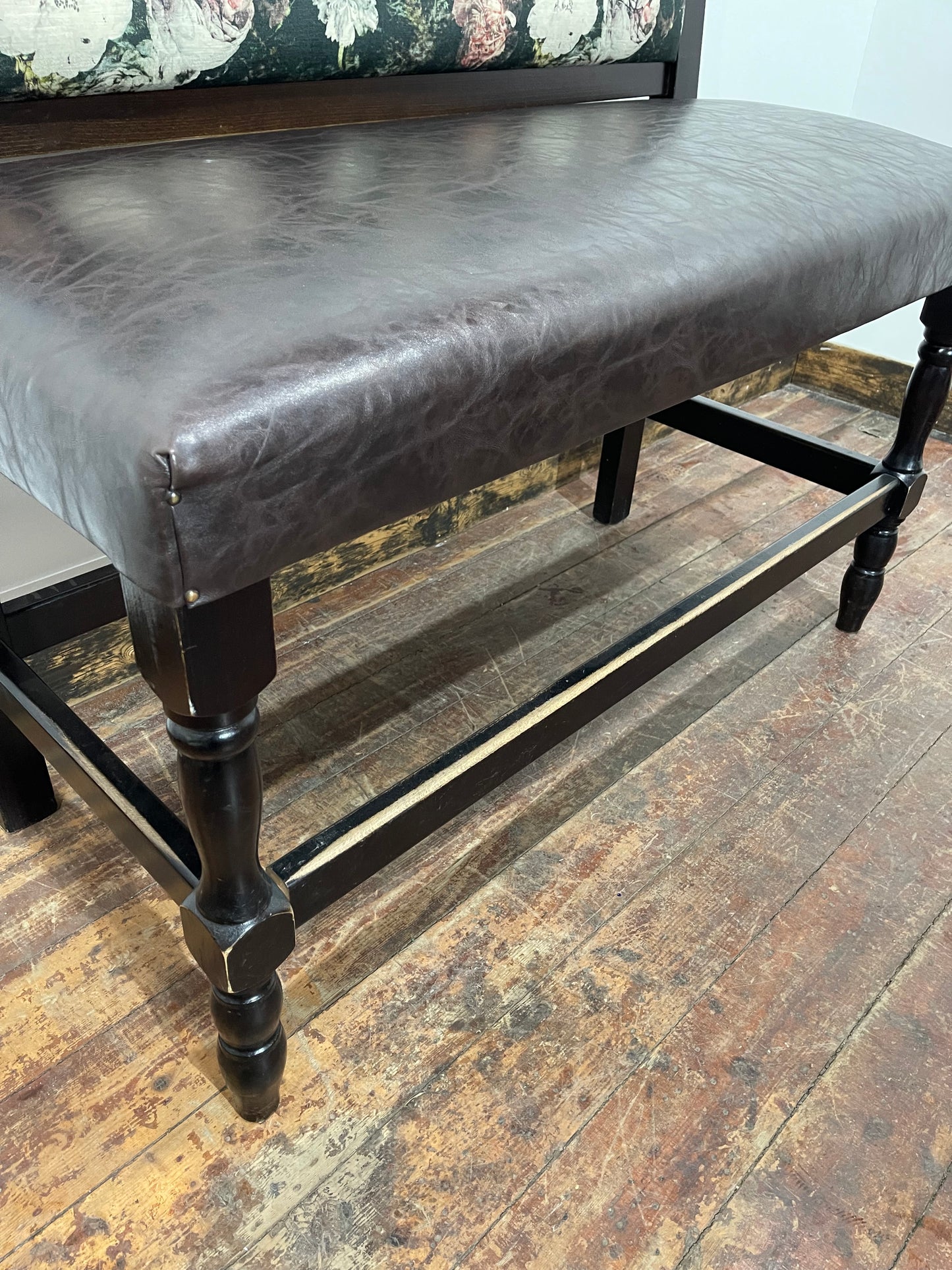 Stunning pair of poseur benches with floral fabric backrests