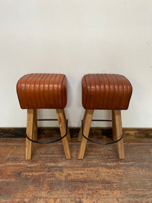 Pair of tan leather pommel stools