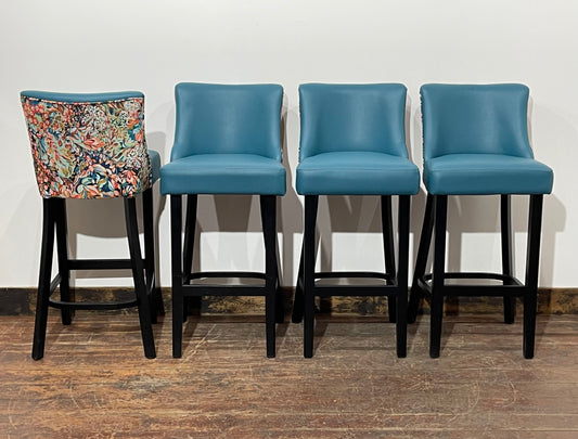 New / ex-display bar stools teal blue seats & fabric backs (48 in total!)