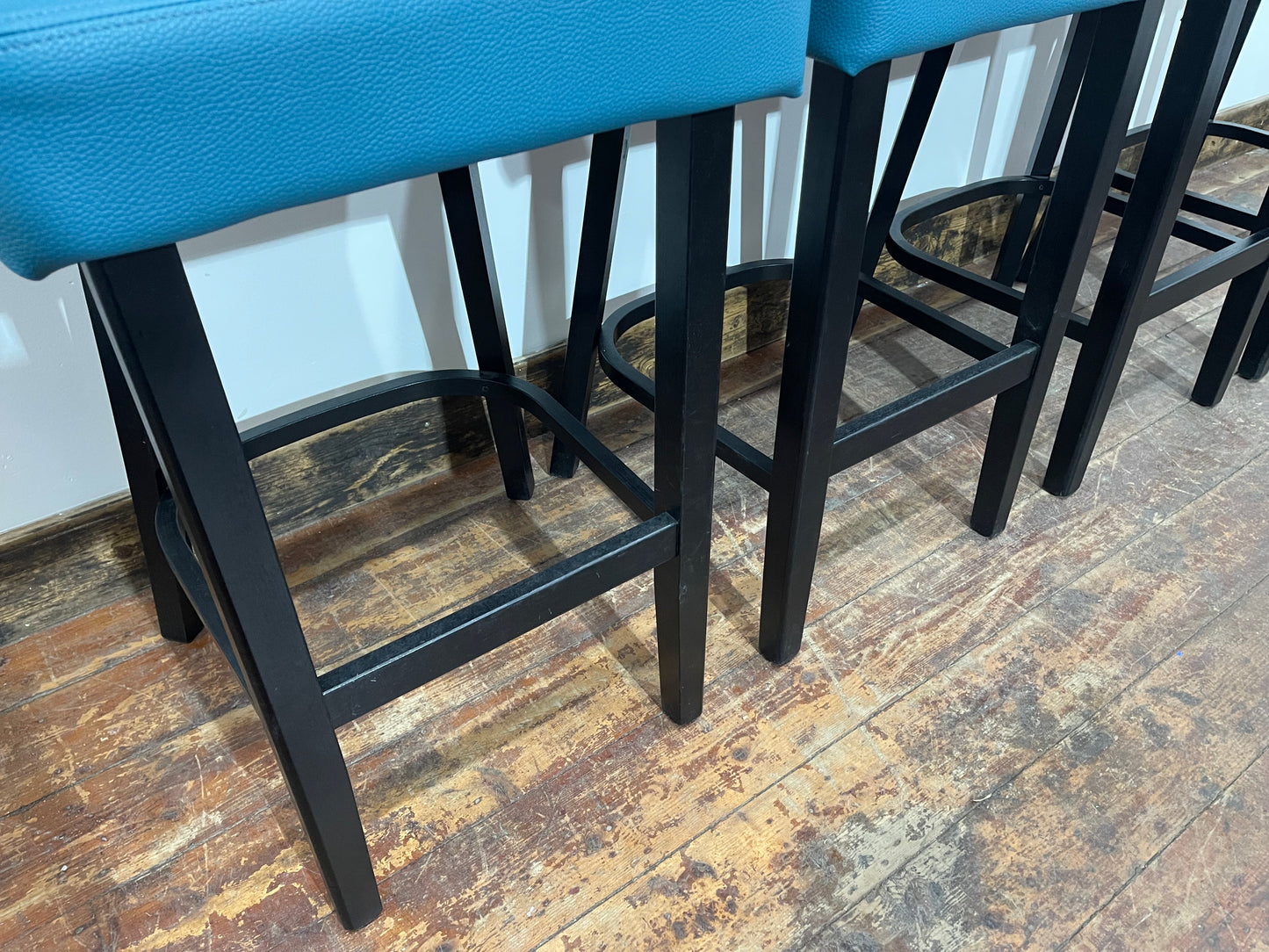 4 x new / ex-display bar stools teal blue seats & fabric backs (48 in total!)