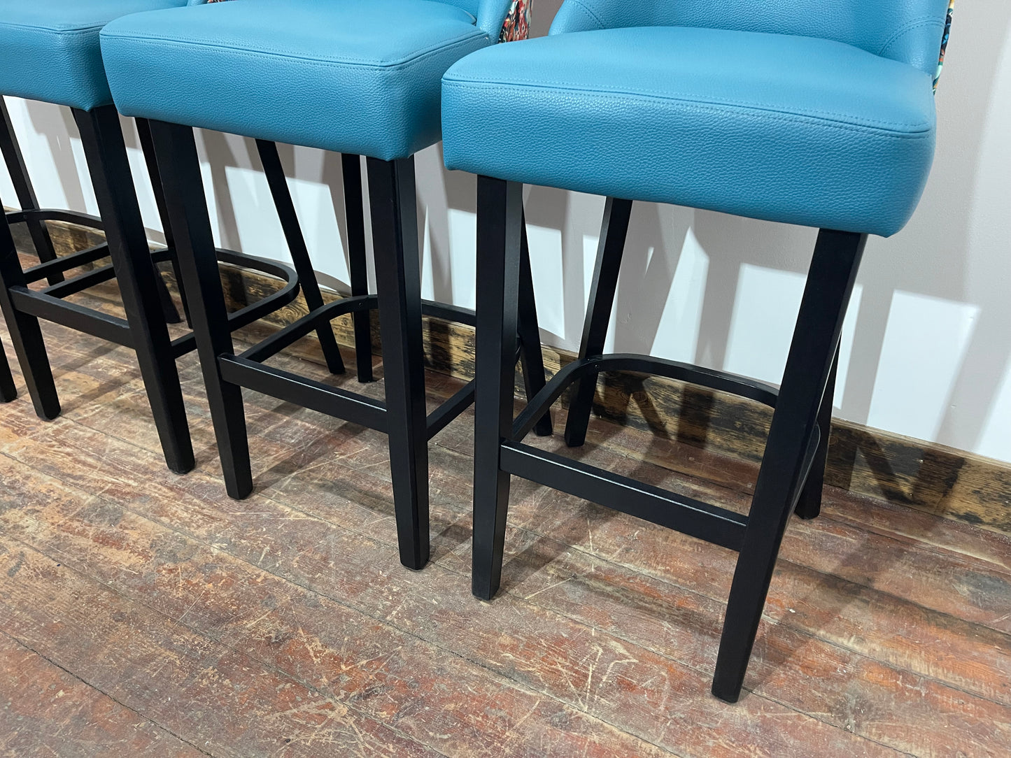 4 x new / ex-display bar stools teal blue seats & fabric backs (48 in total!)