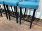 4 x new / ex-display bar stools teal blue seats & fabric backs (48 in total!)