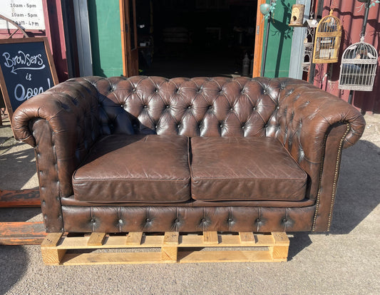 Brown leather 2 seater Chesterfield sofa
