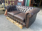 Brown leather 2 seater Chesterfield sofa