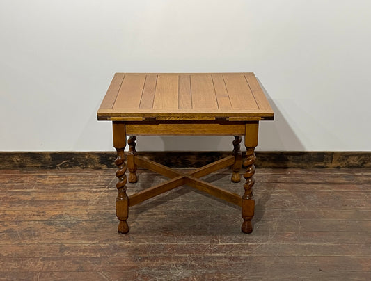 Antique 1920s draw-leaf extending table with barley twist legs