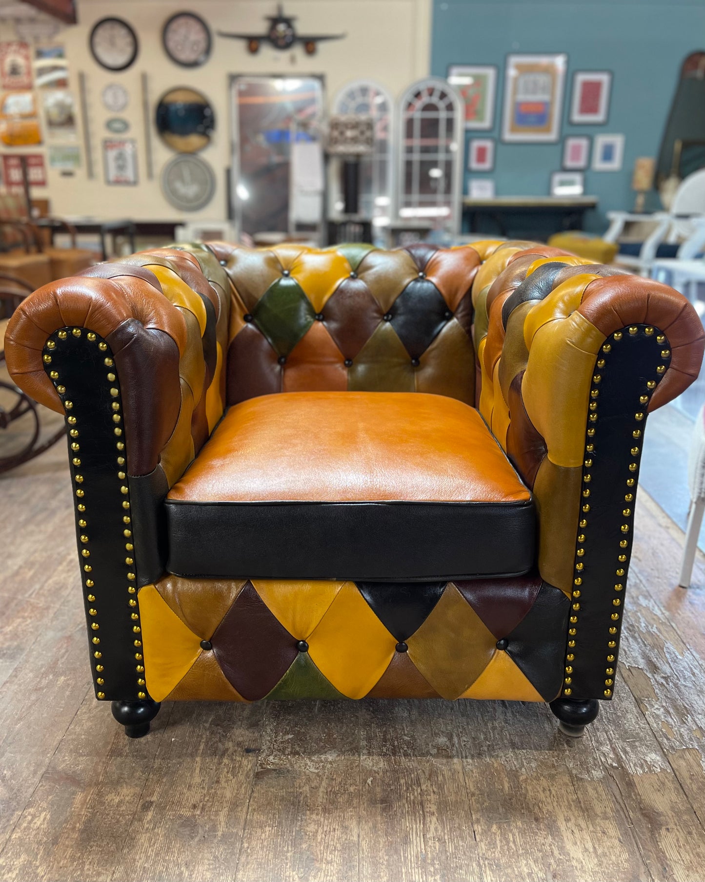 Stunning patchwork leather armchair