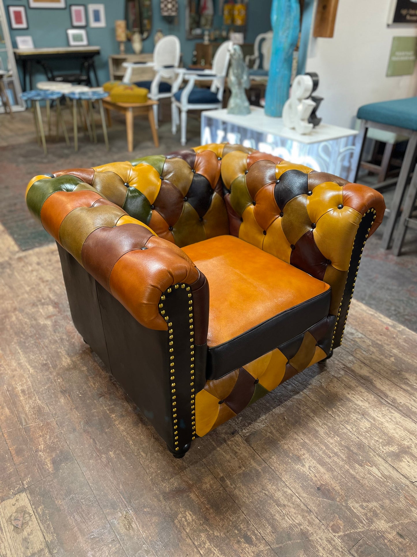 Stunning patchwork leather armchair