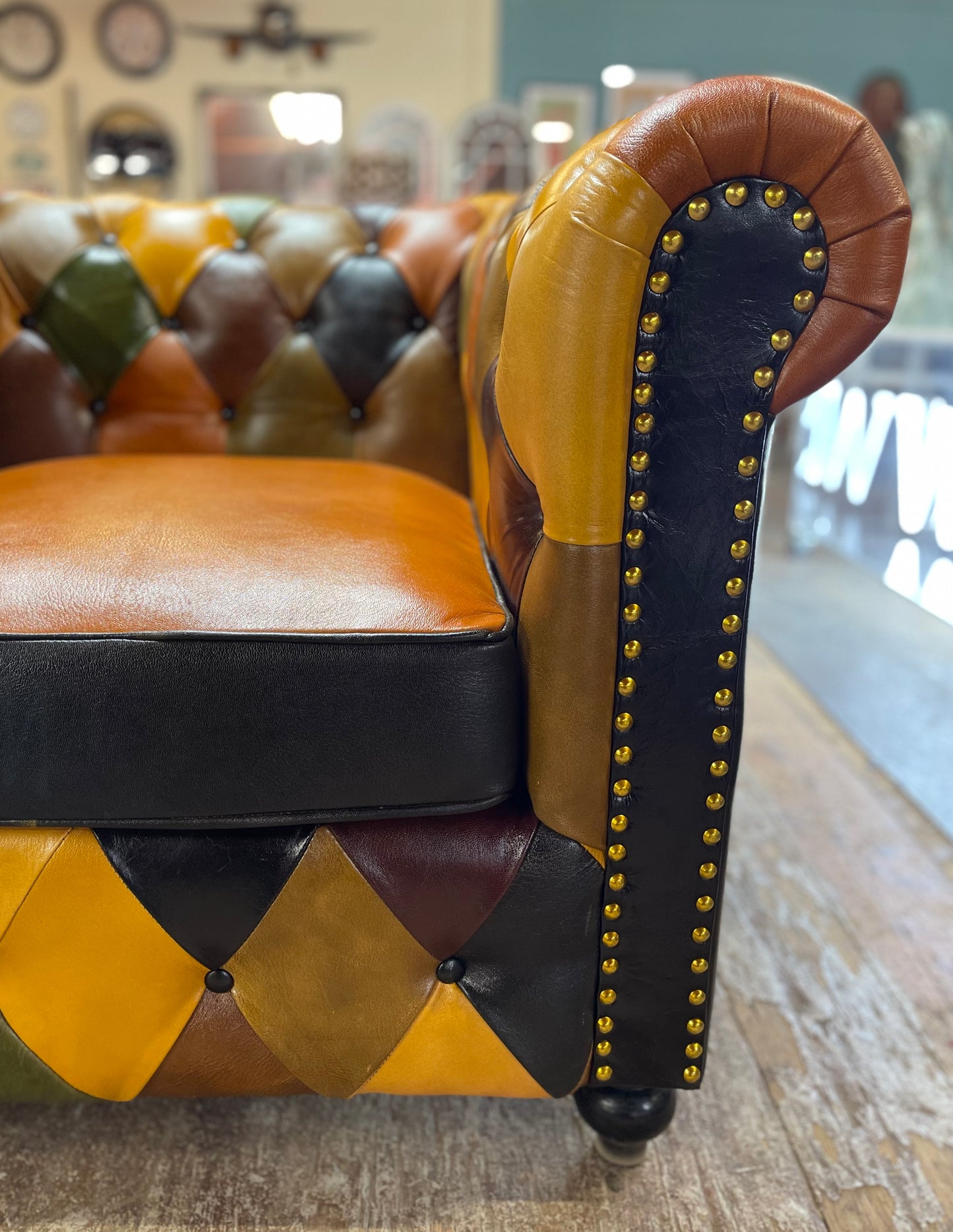 Stunning patchwork leather armchair
