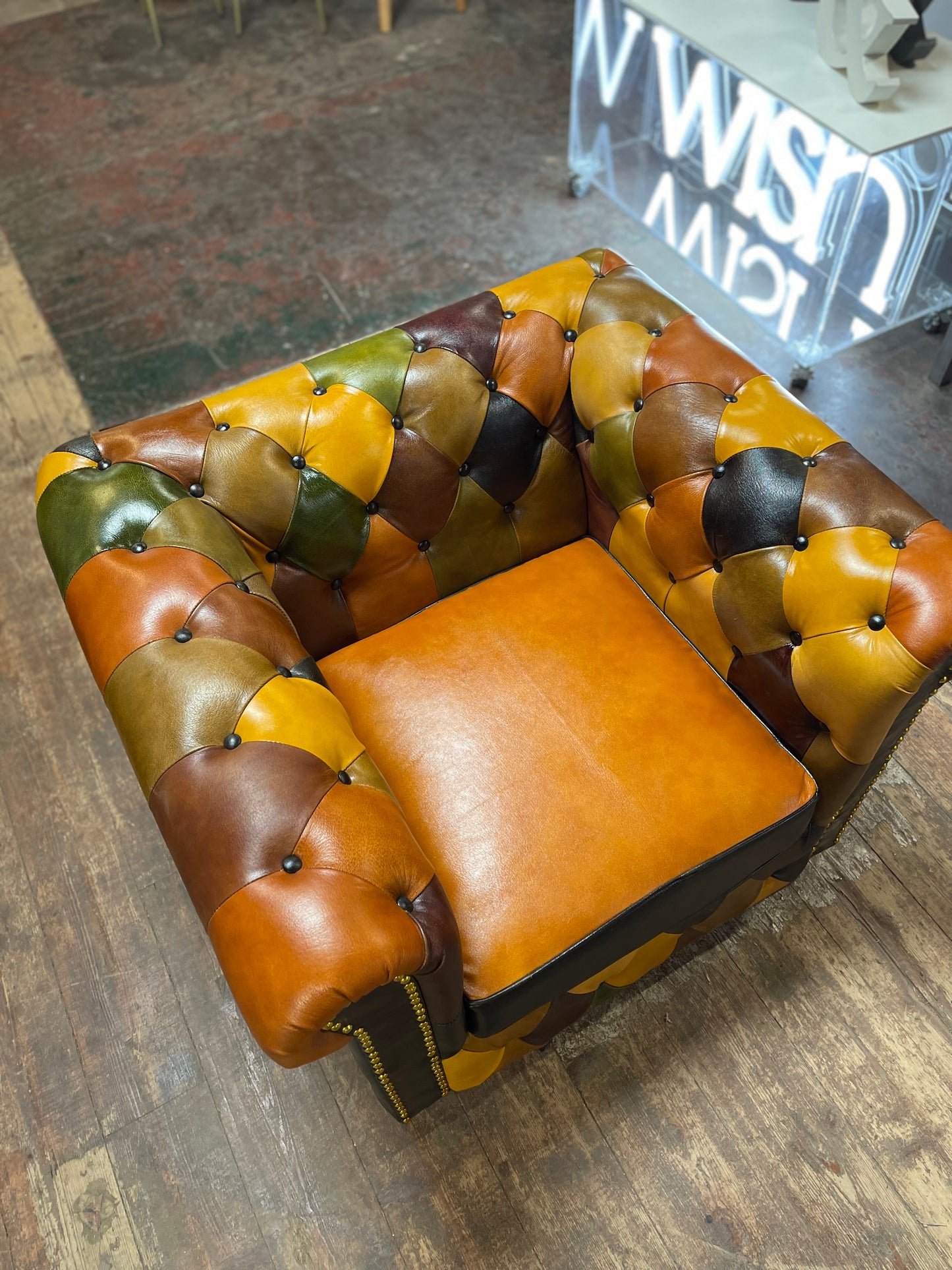 Stunning patchwork leather armchair
