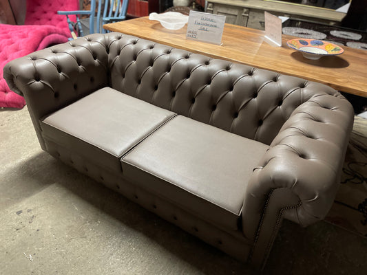 Grey Chesterfield sofa in faux-leather (ex-display)