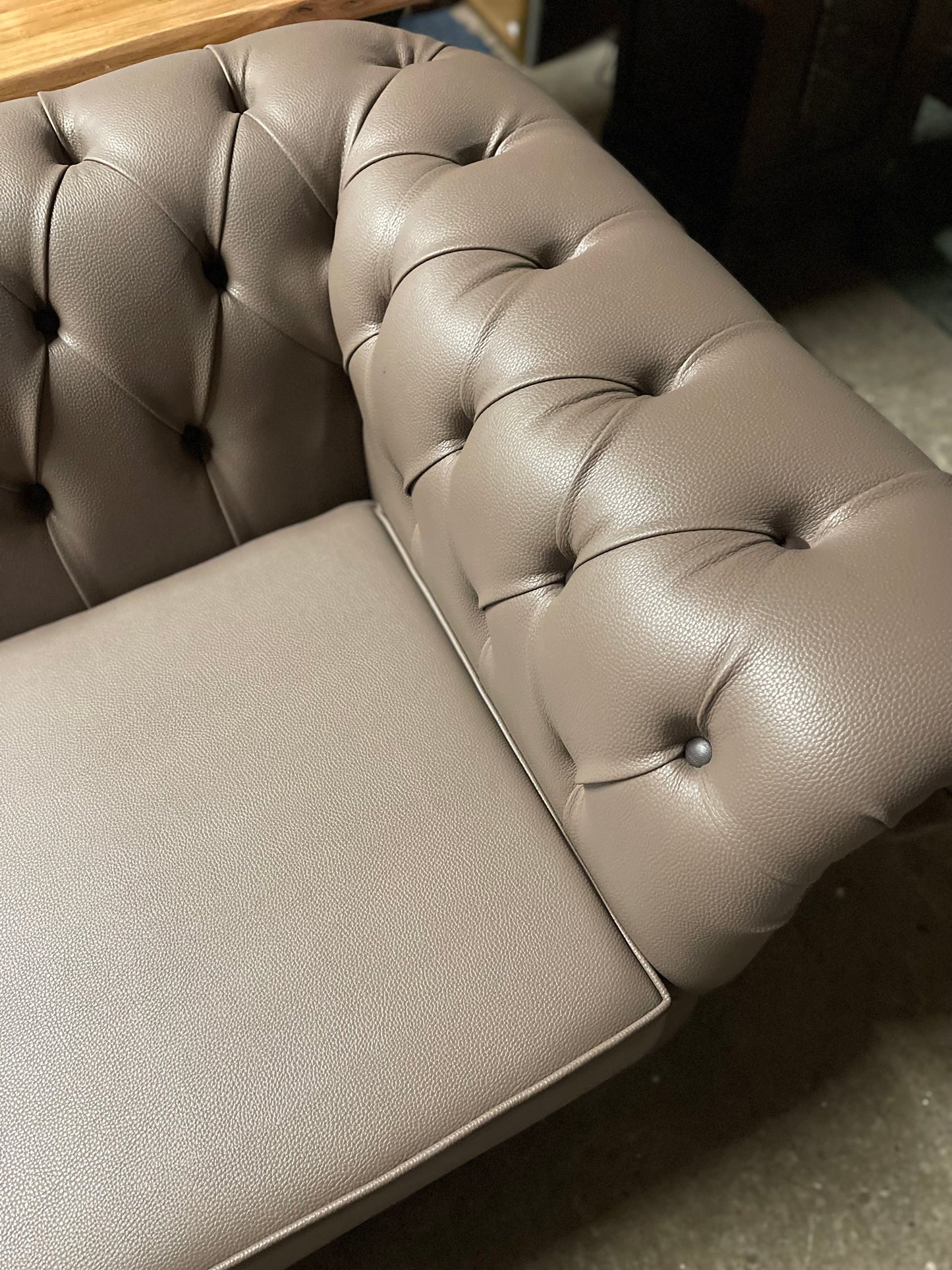 Grey Chesterfield sofa in faux-leather (ex-display)