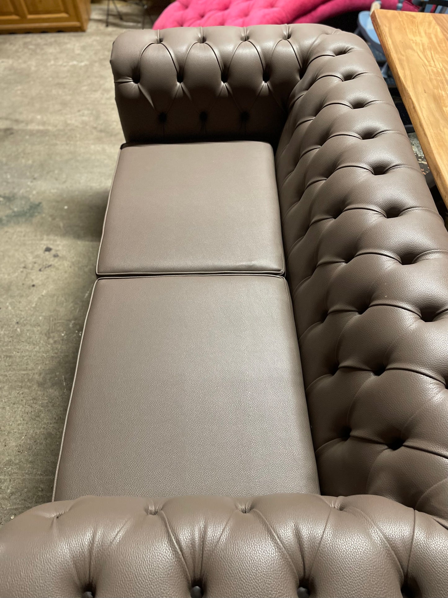 Grey Chesterfield sofa in faux-leather (ex-display)