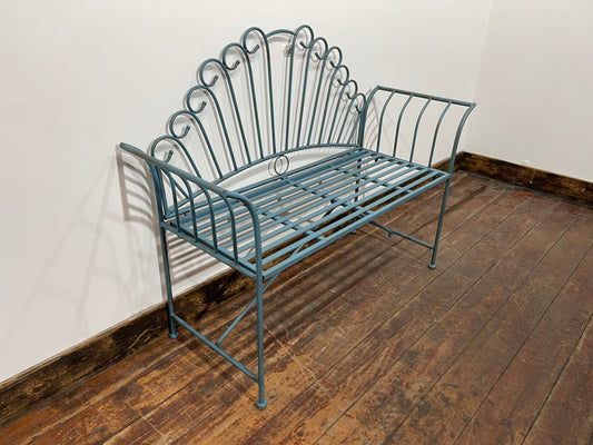 Pretty metal garden bench in light blue