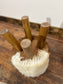 Pair of low cow hide stools