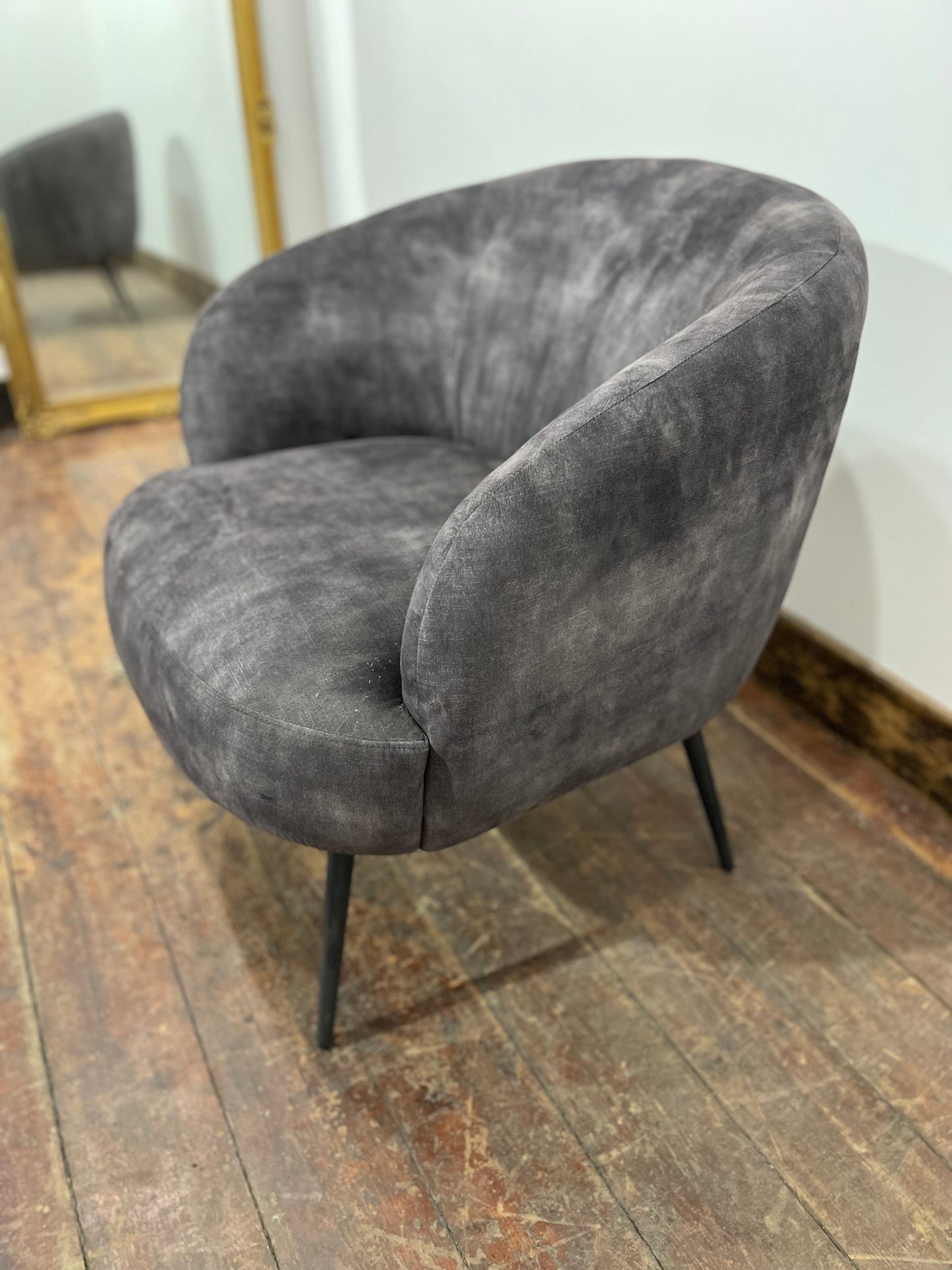 Ex-display grey armchair in velvet-feel fabric