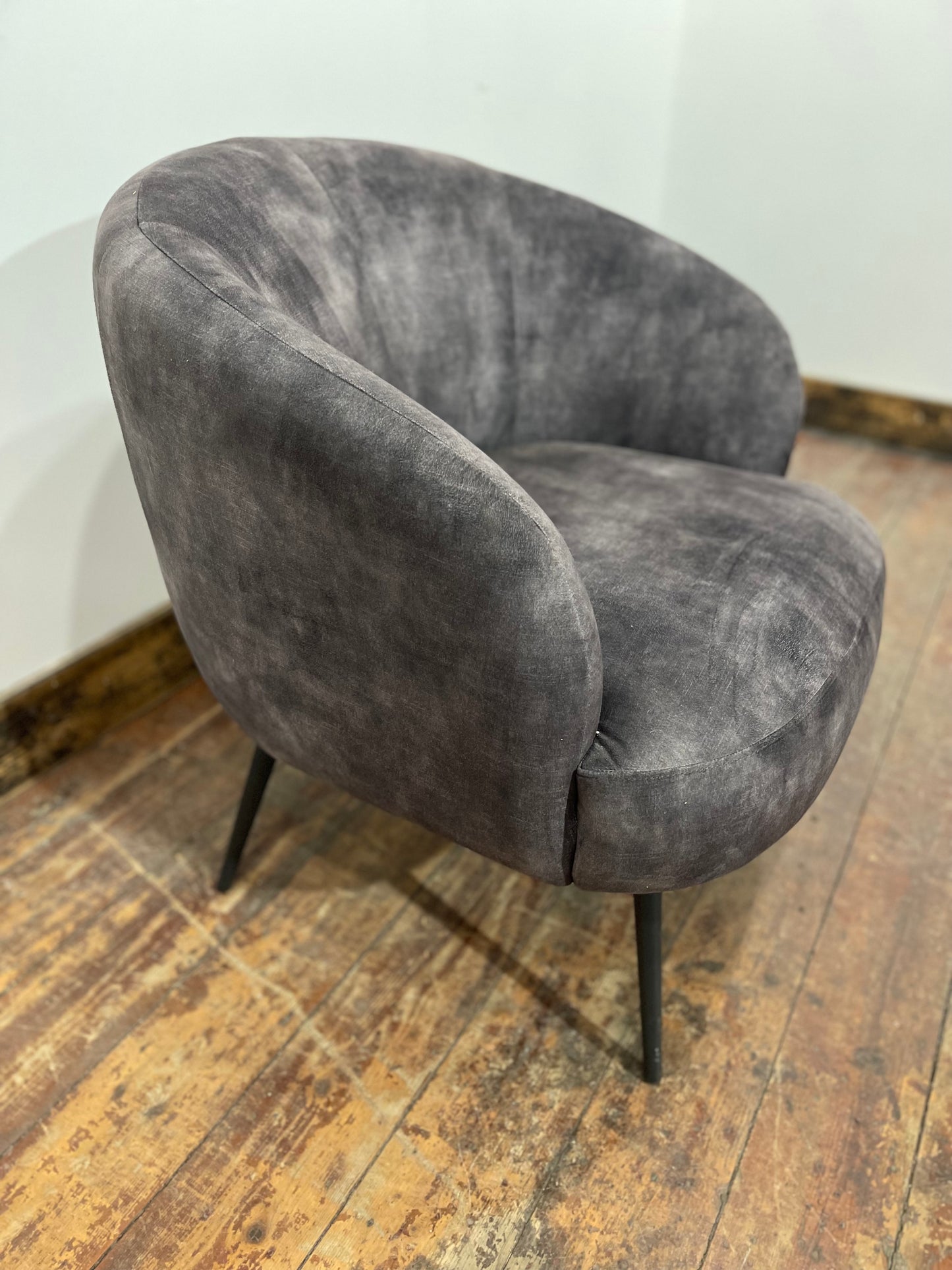 Ex-display grey armchair in velvet-feel fabric