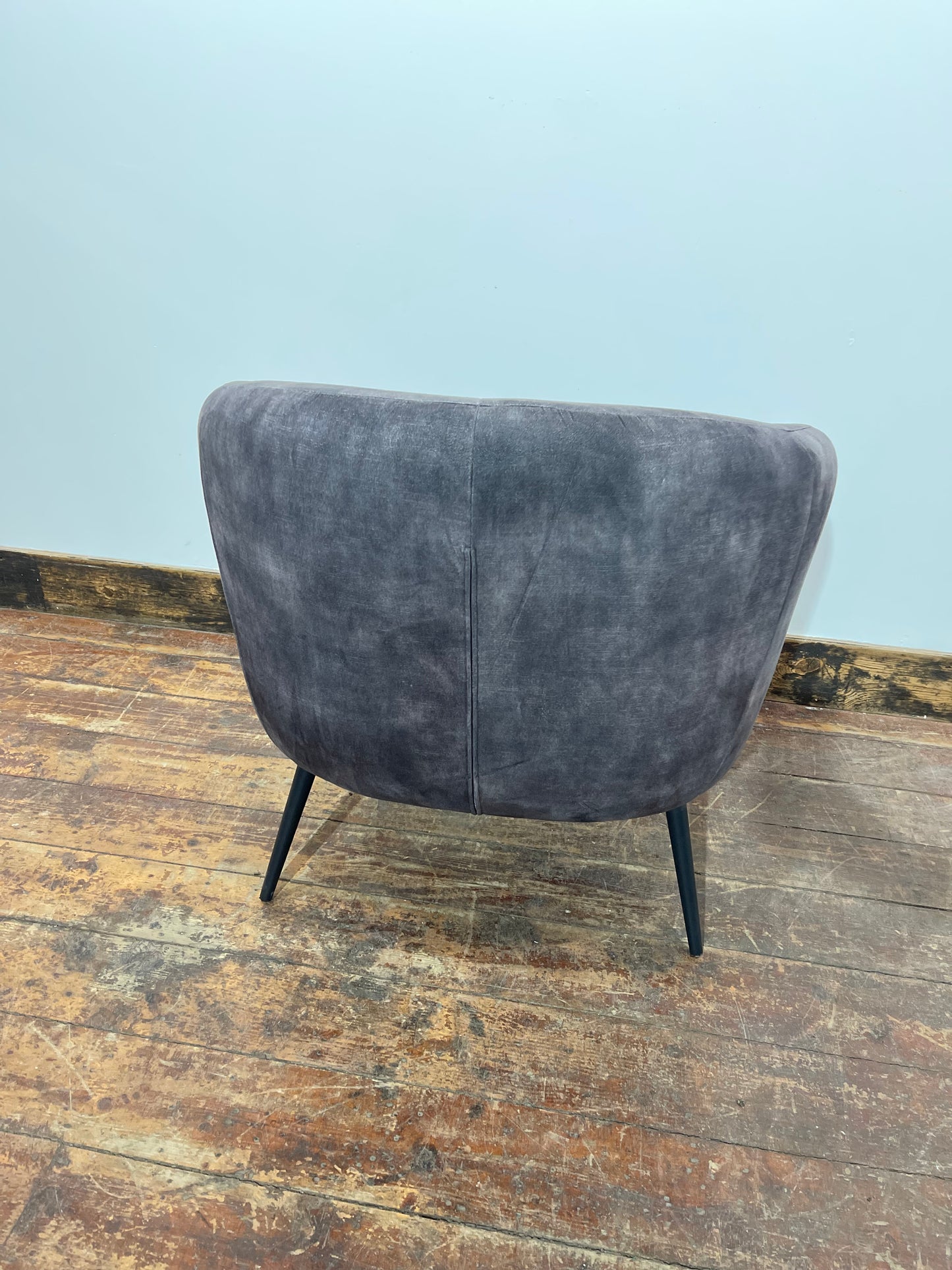 Ex-display grey armchair in velvet-feel fabric