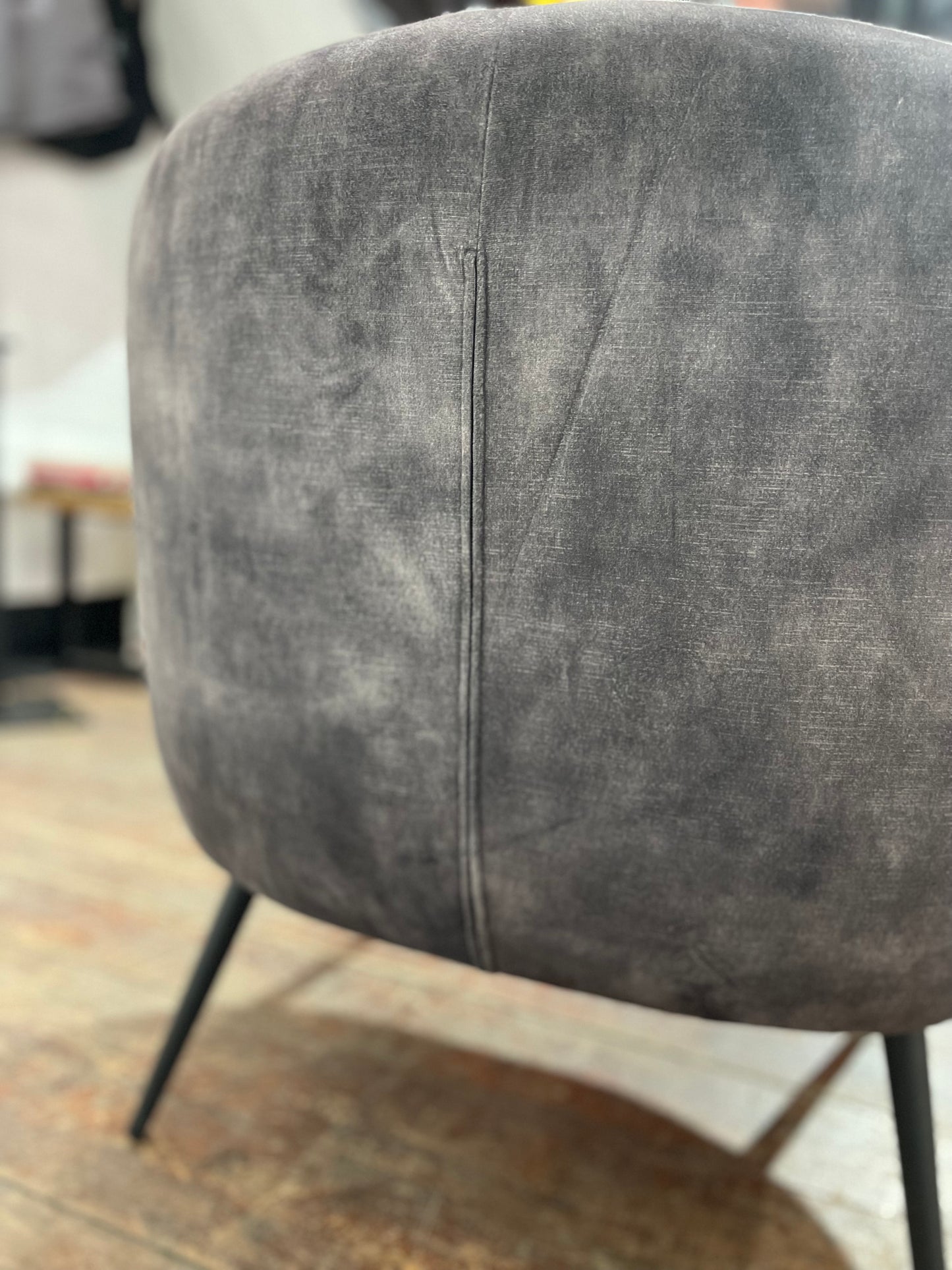 Ex-display grey armchair in velvet-feel fabric