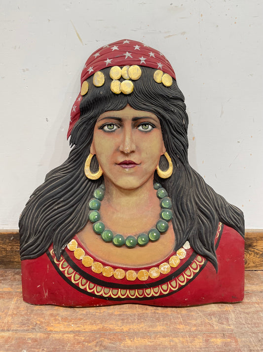 Hand carved fairground circus Gypsy lady / fortune teller bust