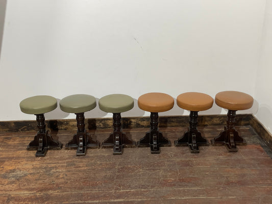 Set 6 Faux Leather Stools with dark turned wood legs / Pub Cafe Bar Furniture