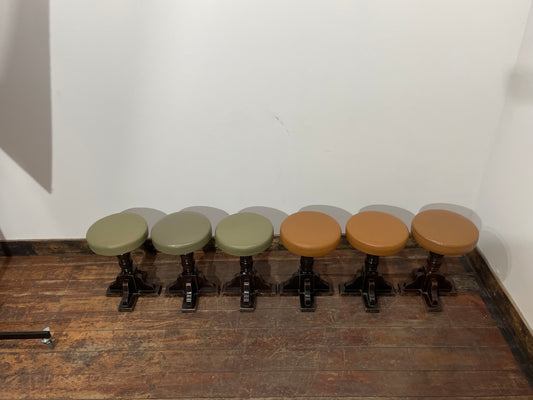 Set 6 Faux Leather Stools with dark turned wood legs / Pub Cafe Bar Furniture