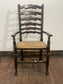 Large Antique Oak Farmhouse Refectory Dining Table & 8 Ladder-Back Rush Seat Chairs — Stunning Set