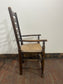 Large Antique Oak Farmhouse Refectory Dining Table & 8 Ladder-Back Rush Seat Chairs — Stunning Set