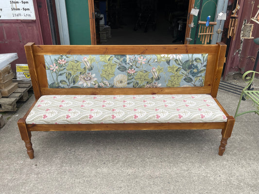 Solid Pine Floral Upholstered Hall Bench / Settle Seat / Country Style