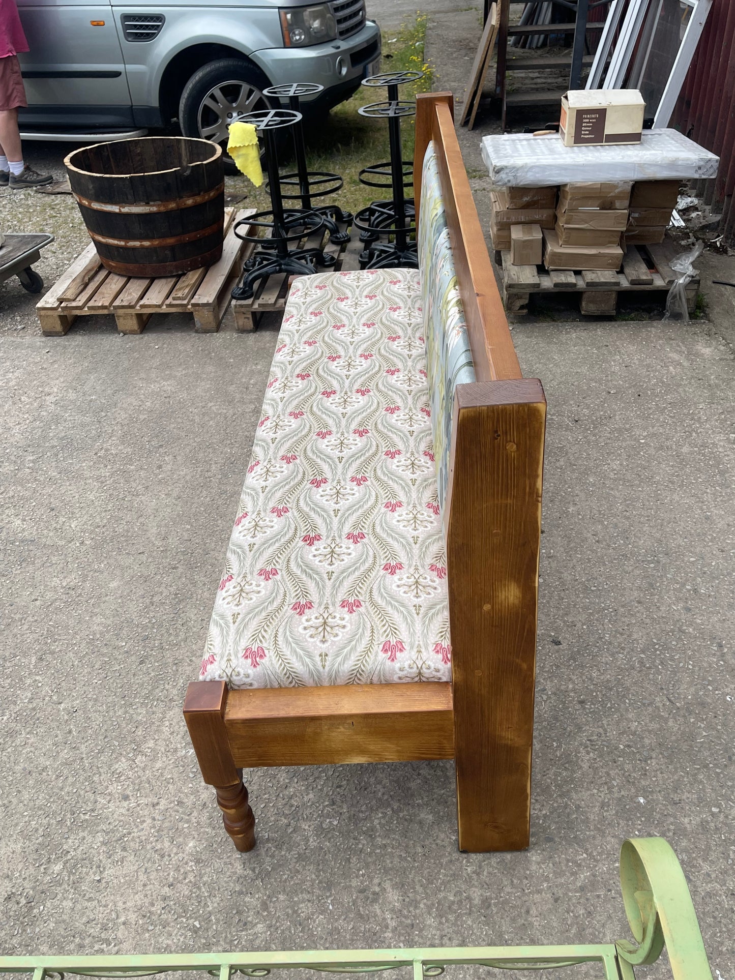 Solid Pine Floral Upholstered Hall Bench / Settle Seat / Country Style