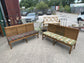 Pair of Oak Botanical Pattern Upholstered Bench Seats / William Morris Style