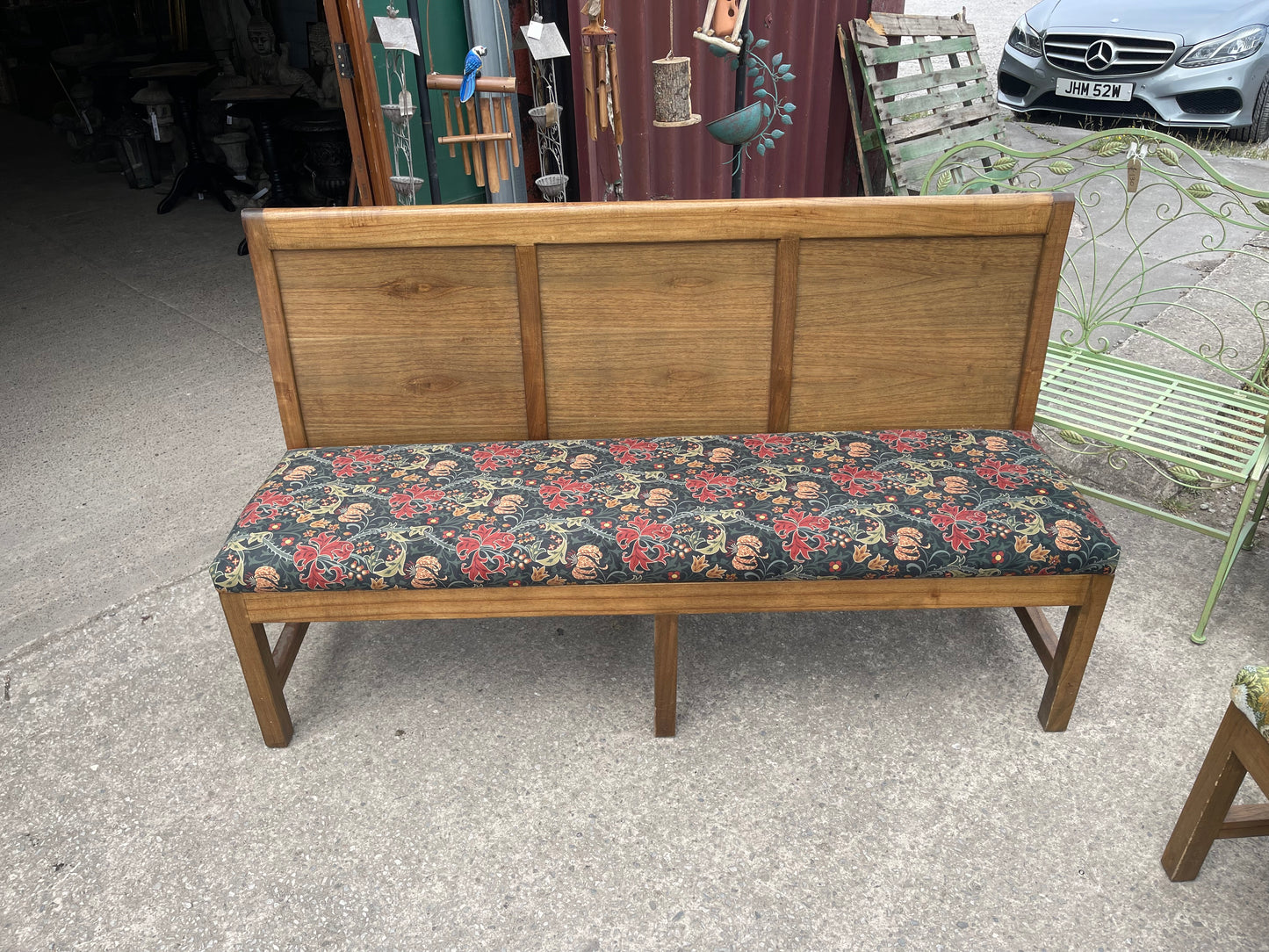 Pair of Oak Botanical Pattern Upholstered Bench Seats / William Morris Style