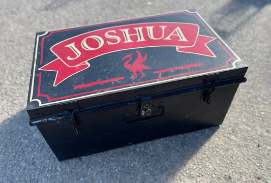 Original vintage metal Elephant Brand travel trunk LFC