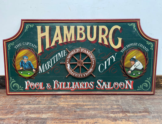 Vintage hand painted Hamburg ship's wheel / helm pub sign