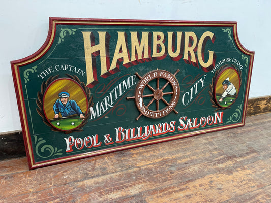 Vintage hand painted Hamburg ship's wheel / helm pub sign
