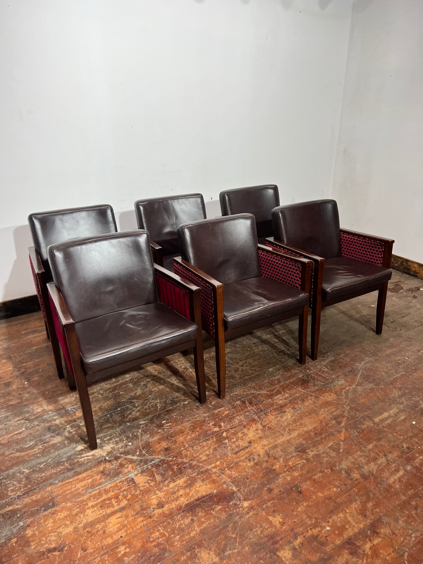 Set of 6 Red Leather Tub Chairs