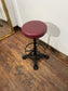 Set of 6 Industrial Cast Iron Bar Stools / Burgundy Padded Seats