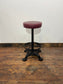 Set of 6 Industrial Cast Iron Bar Stools / Burgundy Padded Seats