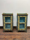 Pair of hand painted bedside tables / cabinets with glass panels