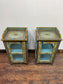 Pair of hand painted bedside tables / cabinets with glass panels