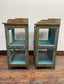 Pair of hand painted bedside tables / cabinets with glass panels