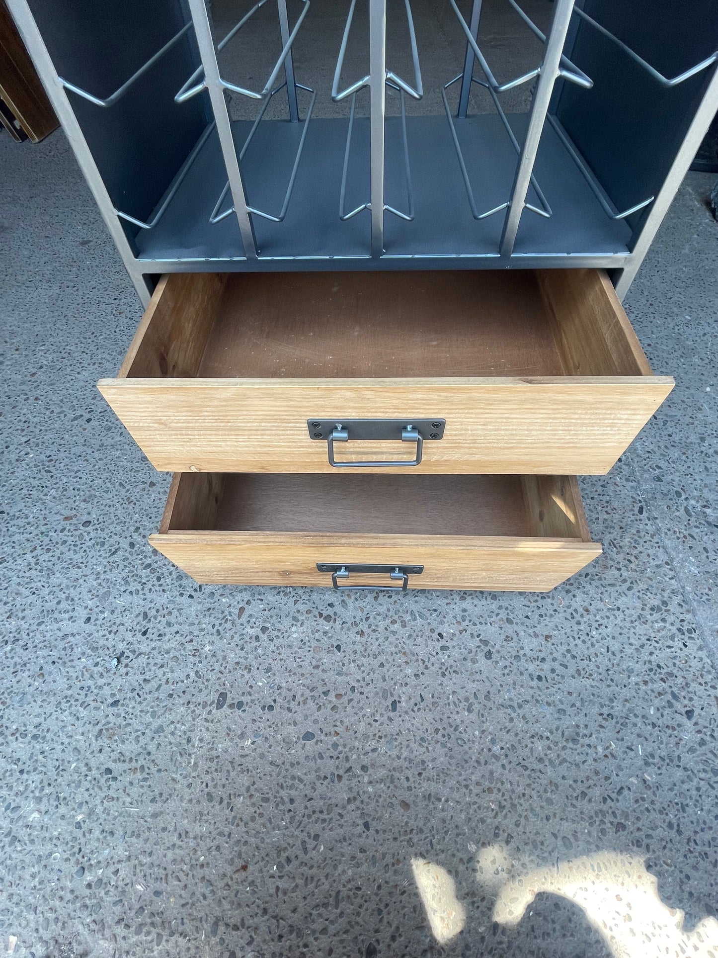 Industrial Metal Wine Rack Cabinet with 2 Drawers | Freestanding Bottle Storage
