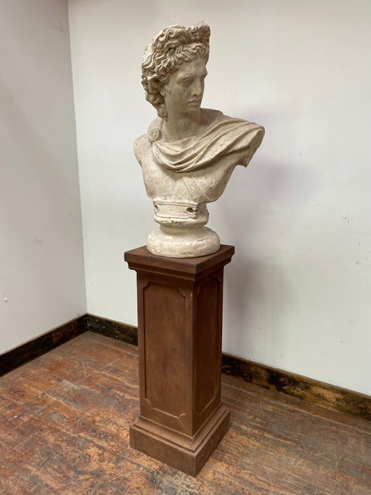 Greek God Apollo statue / bust on a plinth