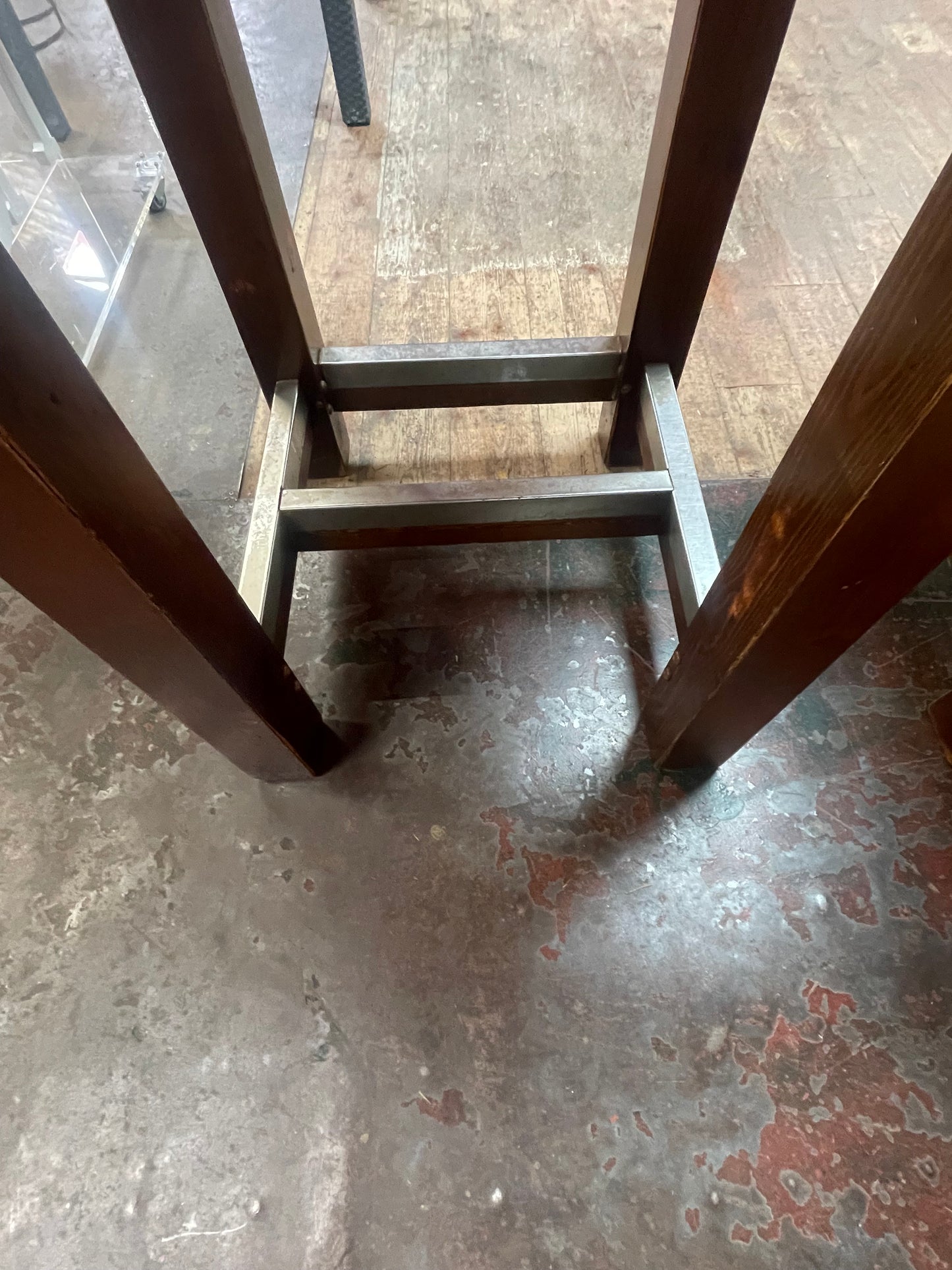 Pair of Rustic Solid Wood Poseur / Bar Tables with Metal Footrests